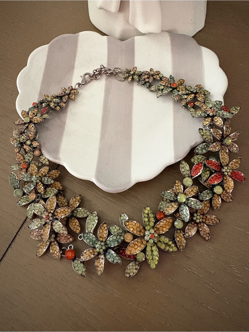 Zara Multicolor Floral Crystal Necklace in Green, Yellow & Orange